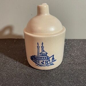 Red Wing “Artists in the Park” series Blue and Cream Ceramic Art Jar. Beautiful